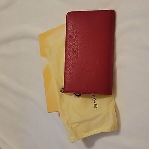 Red leather clutch with detachable wristlet